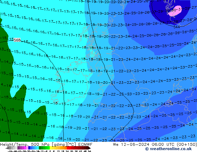 Z500/Rain (+SLP)/Z850 ECMWF śro. 12.06.2024 06 UTC