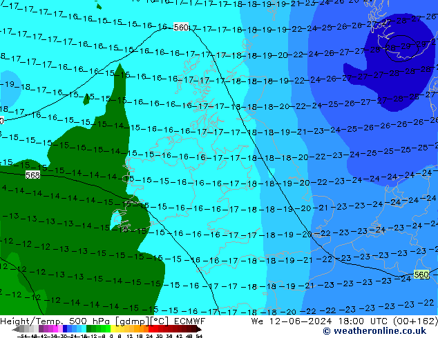 Z500/Rain (+SLP)/Z850 ECMWF mer 12.06.2024 18 UTC