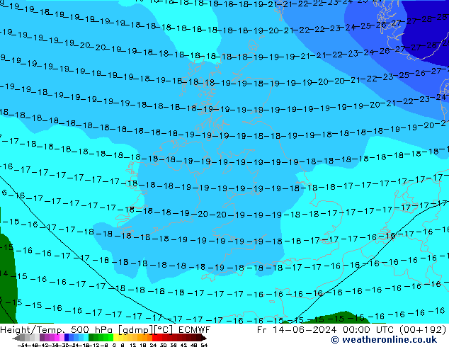 Height/Temp. 500 hPa ECMWF Sex 14.06.2024 00 UTC