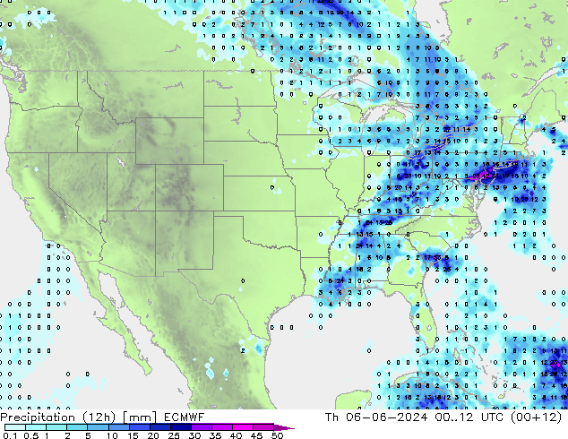 Precipitation (12h) ECMWF Th 06.06.2024 12 UTC