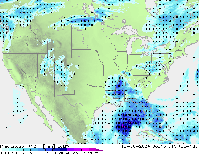 Precipitación (12h) ECMWF jue 13.06.2024 18 UTC