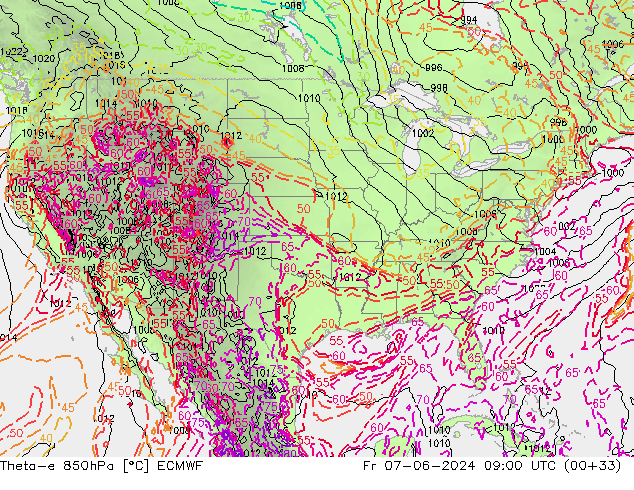 Theta-e 850hPa ECMWF Fr 07.06.2024 09 UTC