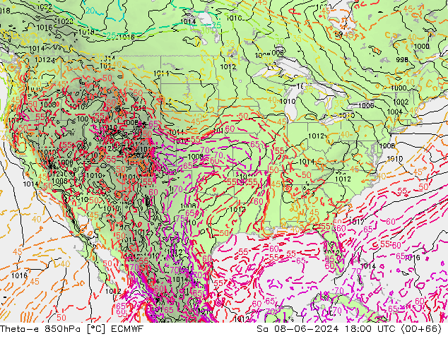 Theta-e 850гПа ECMWF сб 08.06.2024 18 UTC