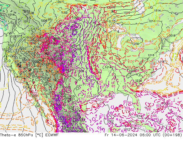 Theta-e 850гПа ECMWF пт 14.06.2024 06 UTC