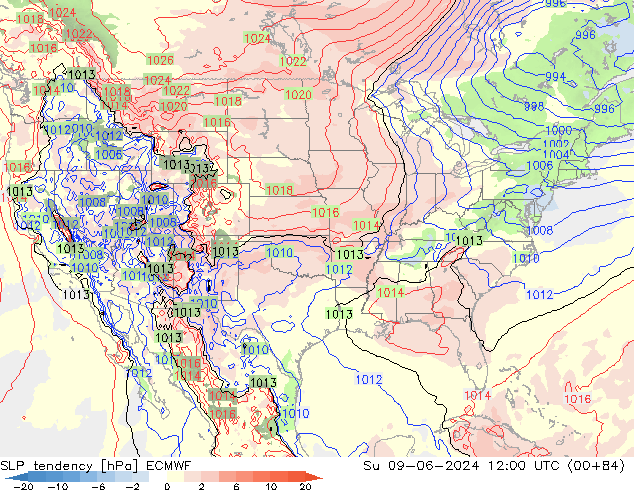 Tendance de pression  ECMWF dim 09.06.2024 12 UTC