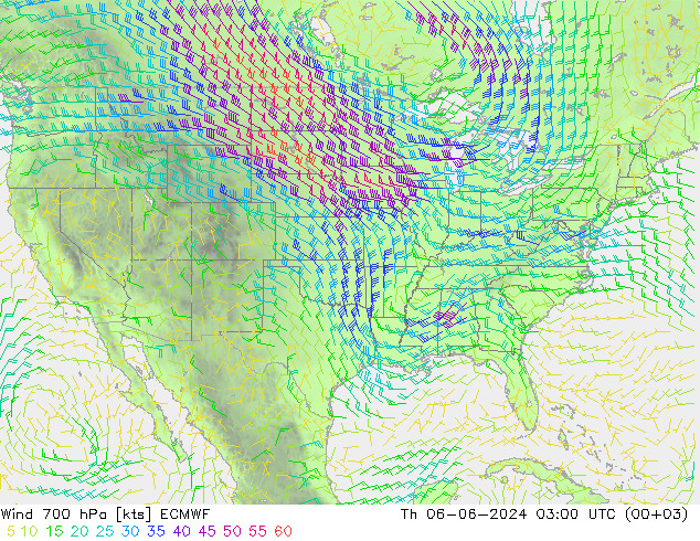 Vento 700 hPa ECMWF Qui 06.06.2024 03 UTC