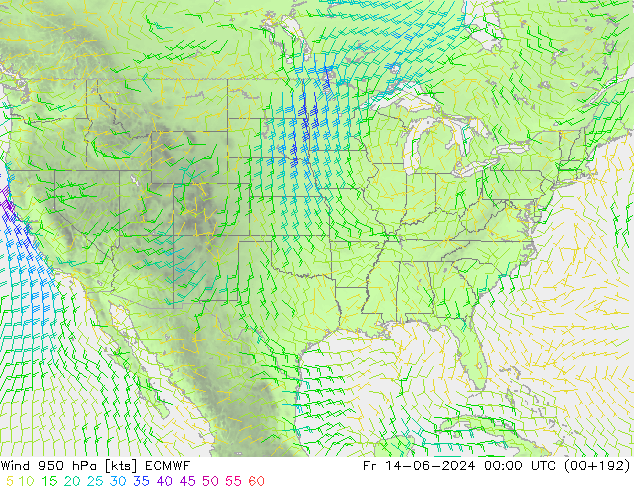 Wind 950 hPa ECMWF vr 14.06.2024 00 UTC