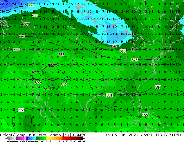 Z500/Rain (+SLP)/Z850 ECMWF Th 06.06.2024 06 UTC