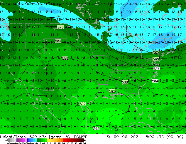 Z500/Rain (+SLP)/Z850 ECMWF Su 09.06.2024 18 UTC