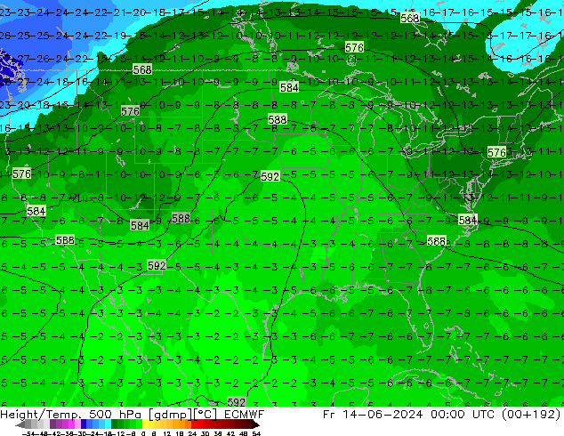 Z500/Rain (+SLP)/Z850 ECMWF Pá 14.06.2024 00 UTC