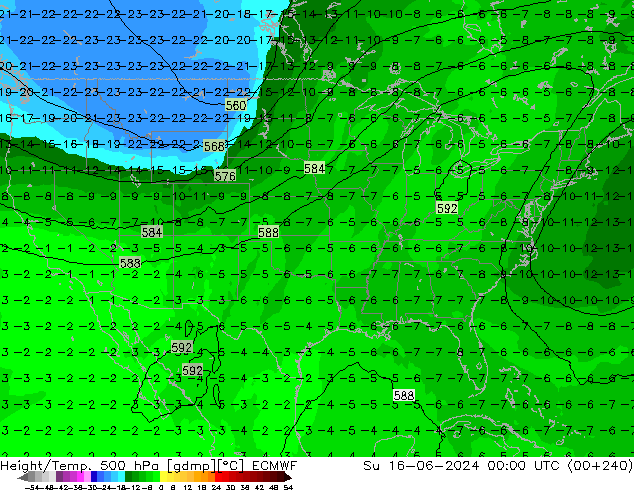 Height/Temp. 500 hPa ECMWF dom 16.06.2024 00 UTC