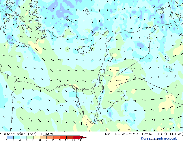 ве�Bе�@ 10 m (bft) ECMWF пн 10.06.2024 12 UTC