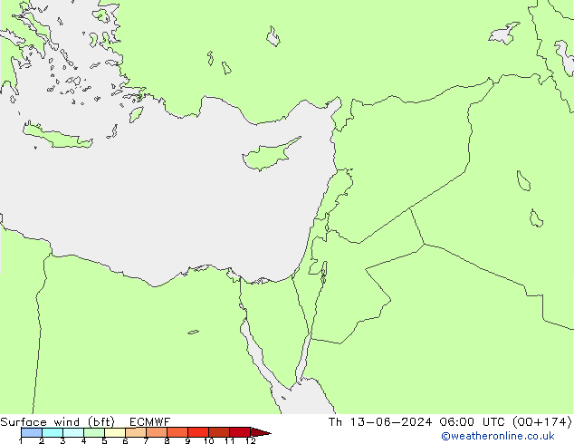 Wind 10 m (bft) ECMWF do 13.06.2024 06 UTC