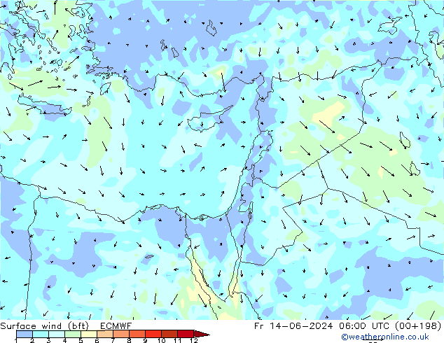 Surface wind (bft) ECMWF Fr 14.06.2024 06 UTC