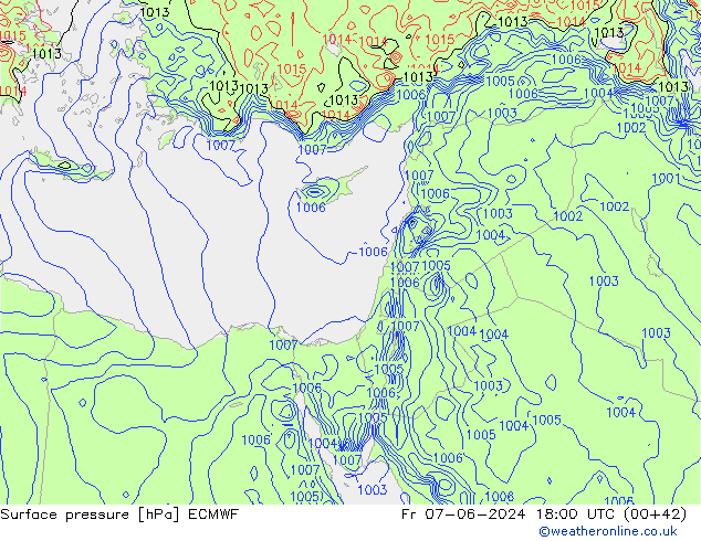 Presión superficial ECMWF vie 07.06.2024 18 UTC