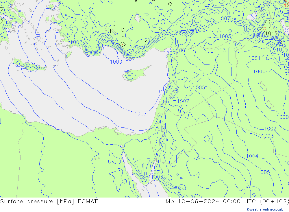 pressão do solo ECMWF Seg 10.06.2024 06 UTC