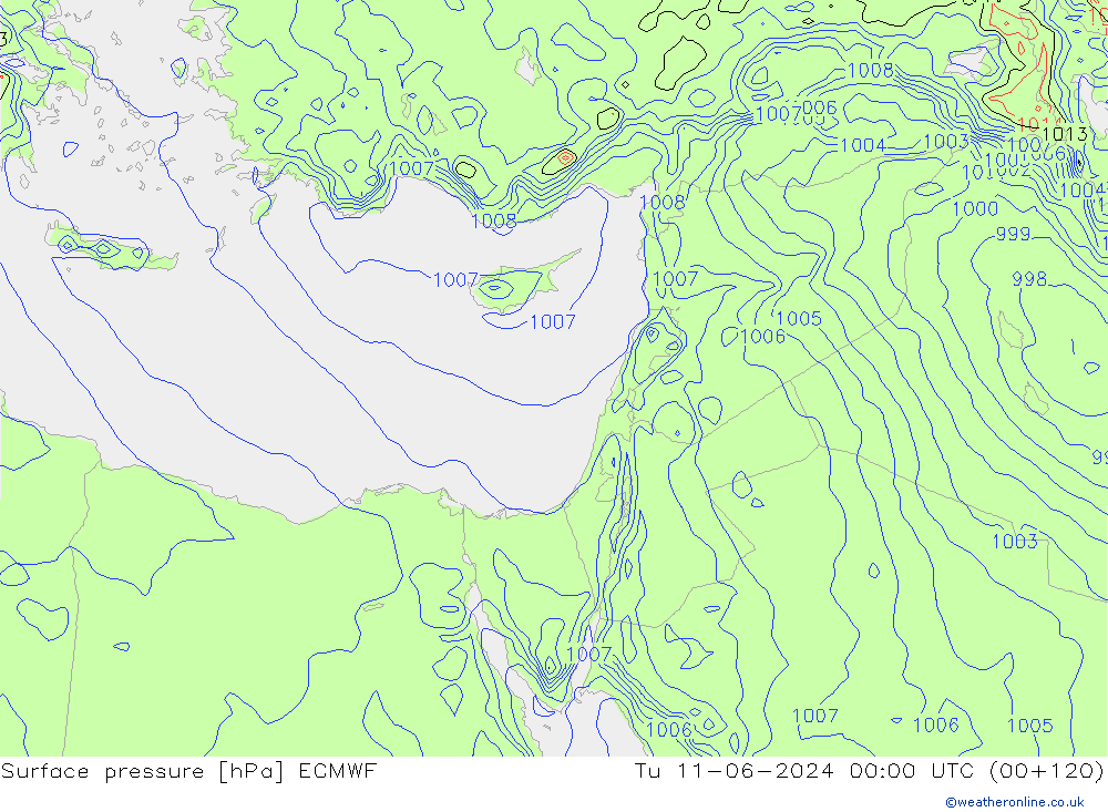 Atmosférický tlak ECMWF Út 11.06.2024 00 UTC