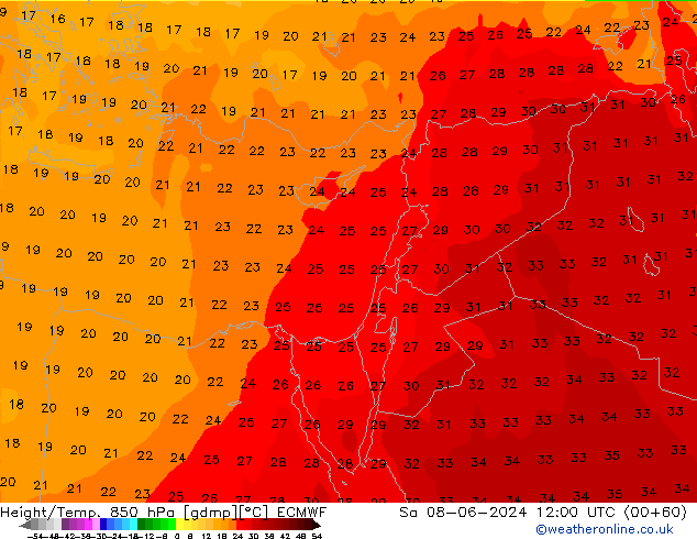 Z500/Rain (+SLP)/Z850 ECMWF сб 08.06.2024 12 UTC