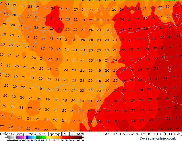 Height/Temp. 850 hPa ECMWF Mo 10.06.2024 12 UTC