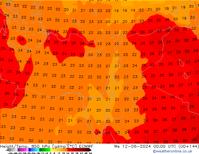 Z500/Rain (+SLP)/Z850 ECMWF mer 12.06.2024 00 UTC