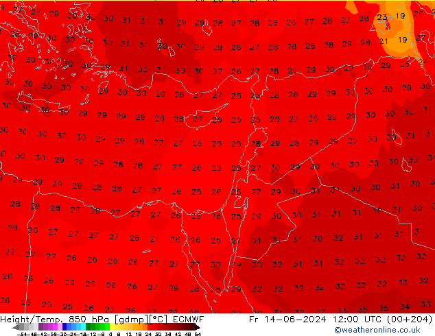 Z500/Rain (+SLP)/Z850 ECMWF Fr 14.06.2024 12 UTC