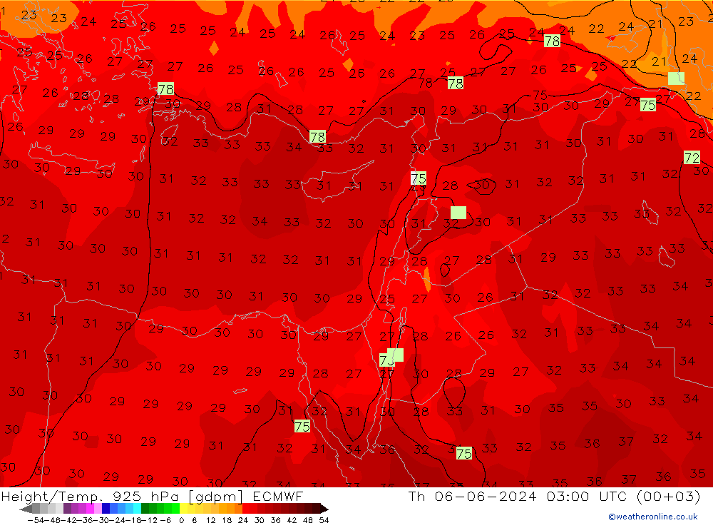 Height/Temp. 925 hPa ECMWF Th 06.06.2024 03 UTC