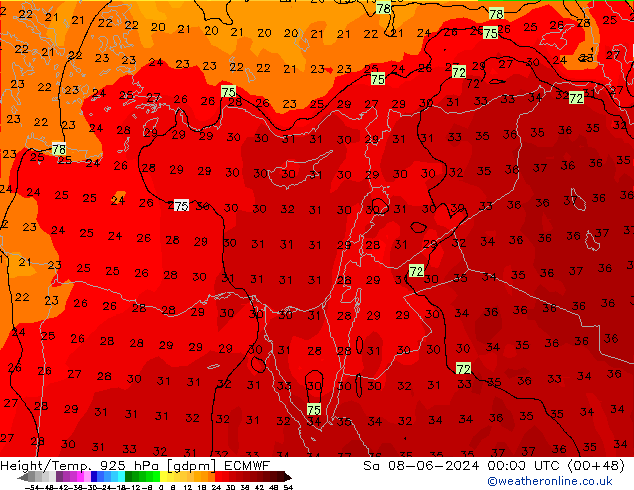 Height/Temp. 925 hPa ECMWF Sa 08.06.2024 00 UTC