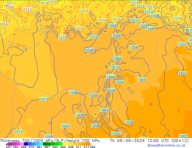 Schichtdicke 700-1000 hPa ECMWF Do 06.06.2024 12 UTC