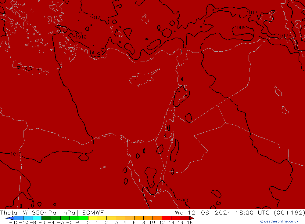 Theta-W 850hPa ECMWF mié 12.06.2024 18 UTC