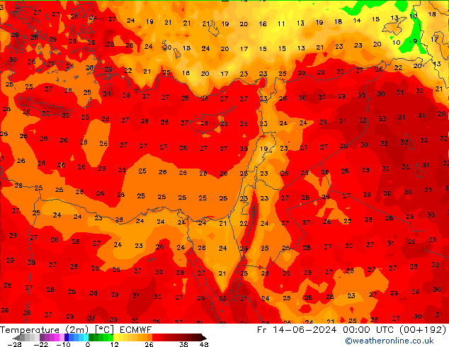 Temperature (2m) ECMWF Fr 14.06.2024 00 UTC