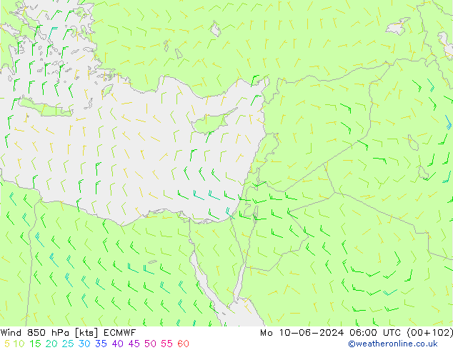 ветер 850 гПа ECMWF пн 10.06.2024 06 UTC