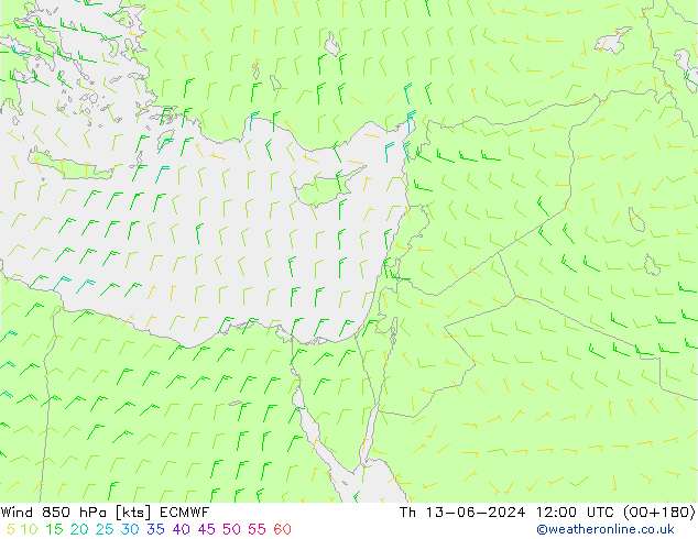 Wind 850 hPa ECMWF do 13.06.2024 12 UTC