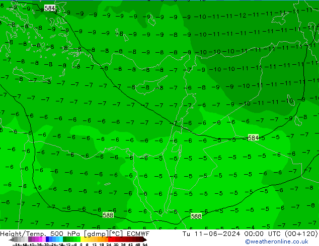 Z500/Rain (+SLP)/Z850 ECMWF Tu 11.06.2024 00 UTC