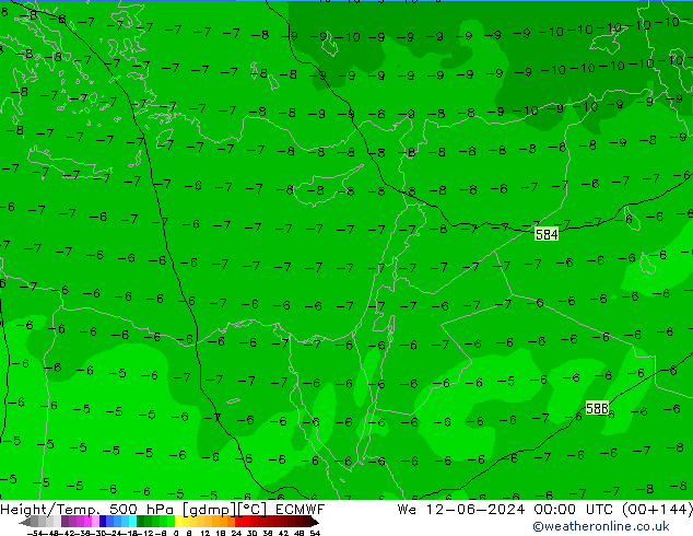 Z500/Rain (+SLP)/Z850 ECMWF mer 12.06.2024 00 UTC