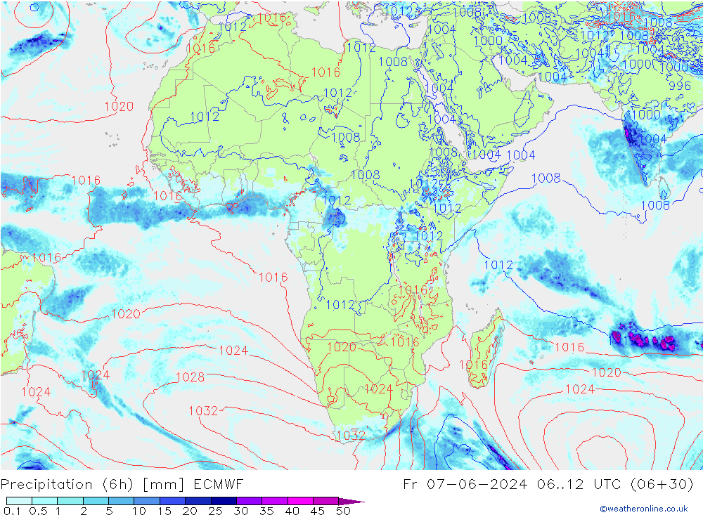 Z500/Rain (+SLP)/Z850 ECMWF Fr 07.06.2024 12 UTC