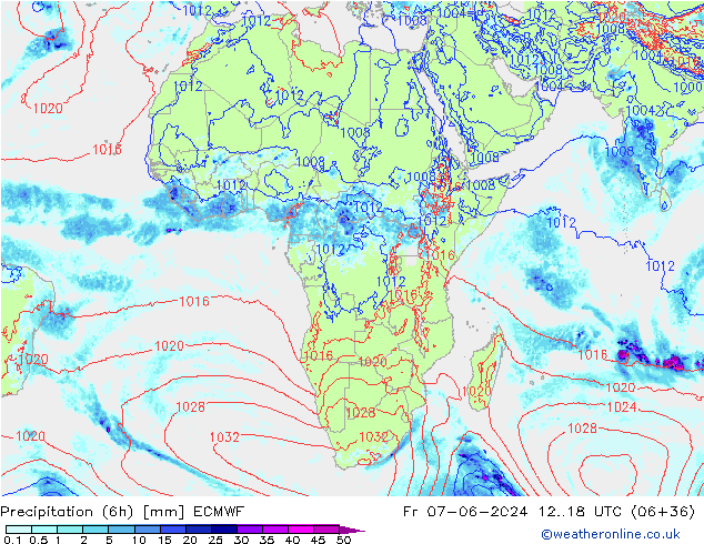 Precipitación (6h) ECMWF vie 07.06.2024 18 UTC