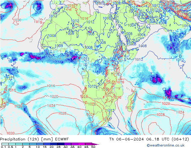 Precipitation (12h) ECMWF Th 06.06.2024 18 UTC