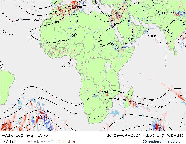 T-Adv. 500 гПа ECMWF Вс 09.06.2024 18 UTC