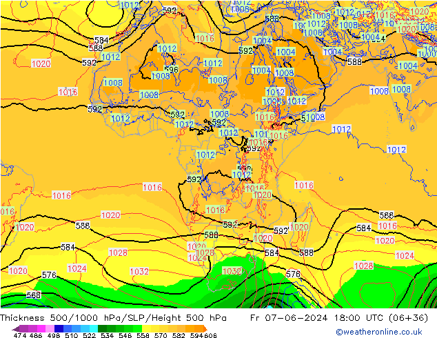 Espesor 500-1000 hPa ECMWF vie 07.06.2024 18 UTC