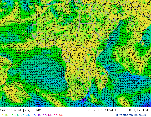 ветер 10 m ECMWF пт 07.06.2024 00 UTC