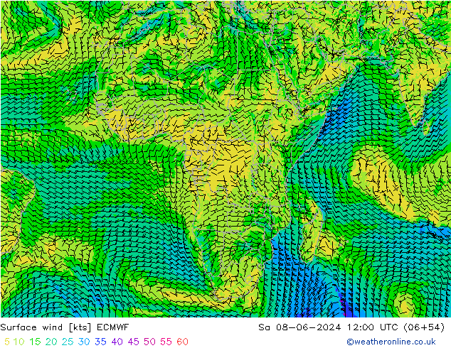 Wind 10 m ECMWF za 08.06.2024 12 UTC