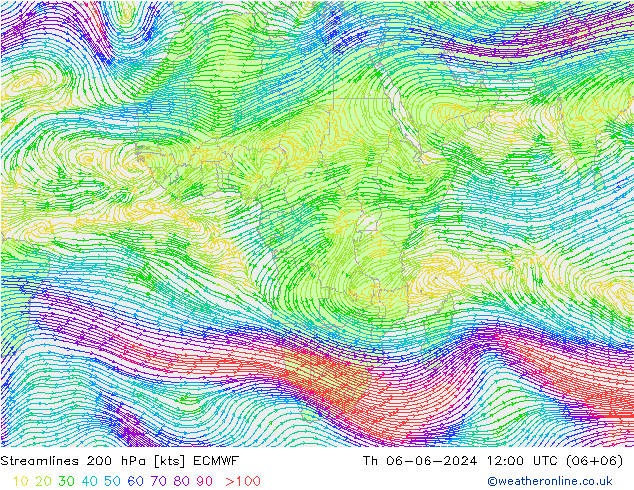 Linea di flusso 200 hPa ECMWF gio 06.06.2024 12 UTC