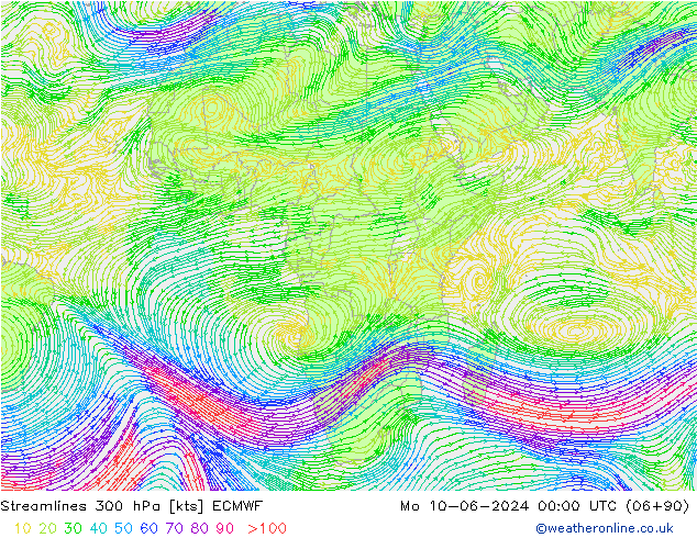 Streamlines 300 hPa ECMWF Mo 10.06.2024 00 UTC