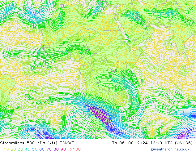 Linea di flusso 500 hPa ECMWF gio 06.06.2024 12 UTC