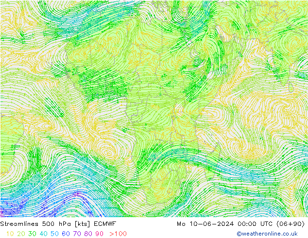 Streamlines 500 hPa ECMWF Mo 10.06.2024 00 UTC