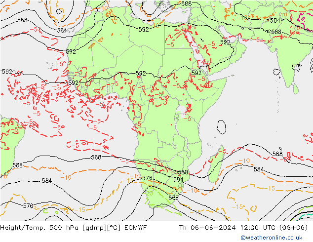 Z500/Rain (+SLP)/Z850 ECMWF Čt 06.06.2024 12 UTC