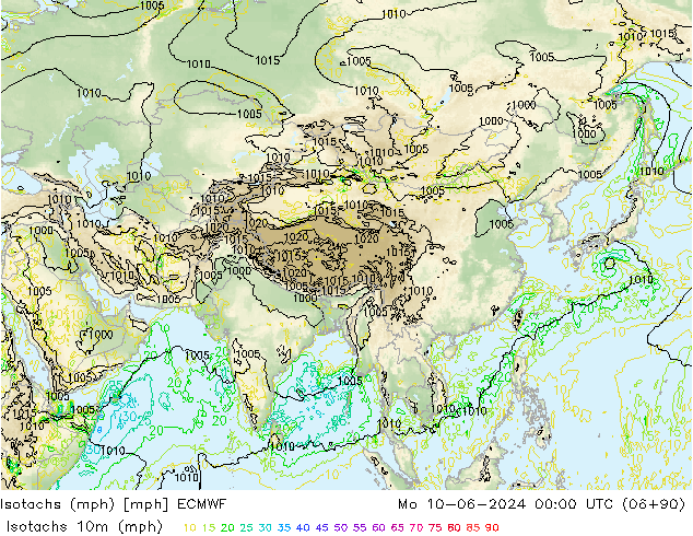 Isotaca (mph) ECMWF lun 10.06.2024 00 UTC