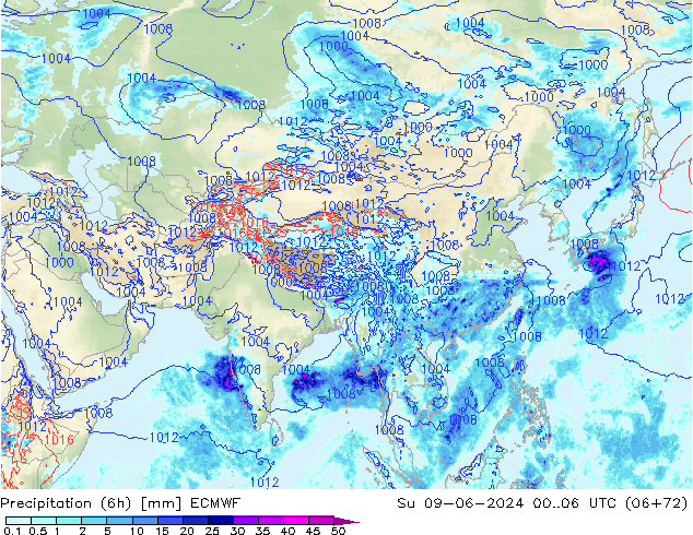 Z500/Rain (+SLP)/Z850 ECMWF Вс 09.06.2024 06 UTC