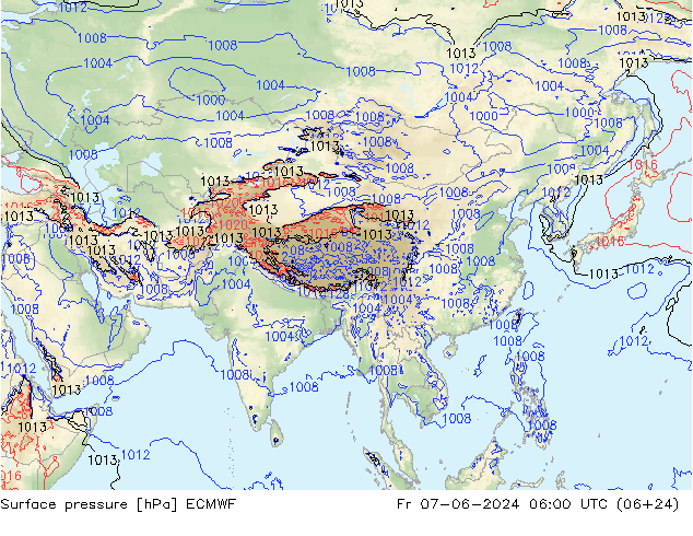 pressão do solo ECMWF Sex 07.06.2024 06 UTC