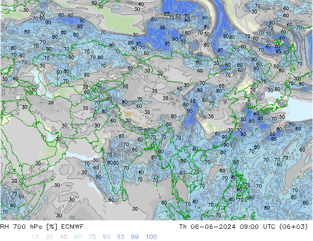 RH 700 hPa ECMWF Th 06.06.2024 09 UTC